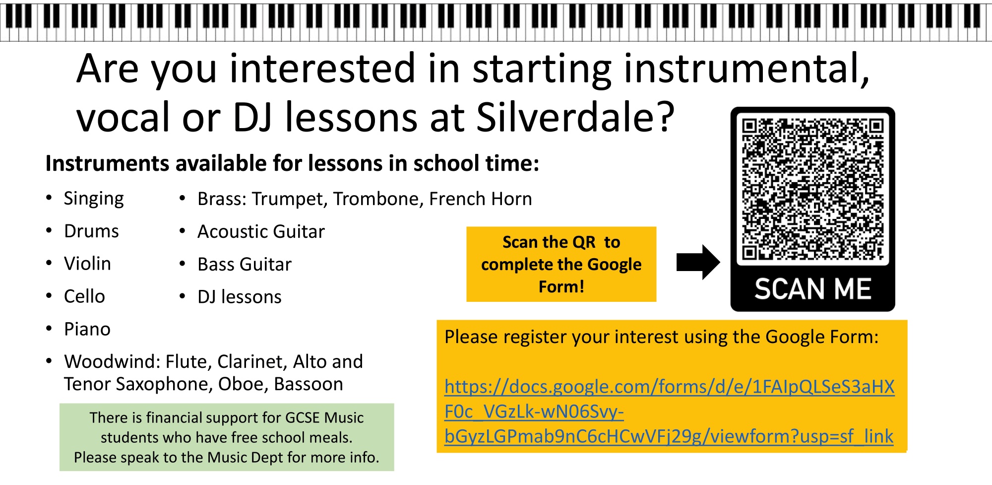 Instrument lessons poster with link to downloadable pdf